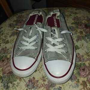 Converse Low-Top Sneakers in Black & White Stripe with Red Accents